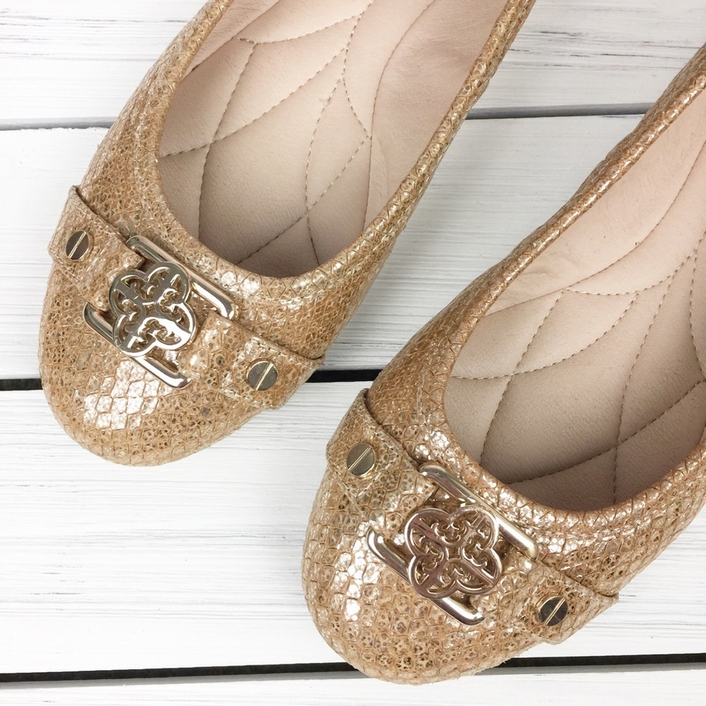 ISOLA Gold Metallic Snakeskin Leather Flats 6 - Picture 3 of 8